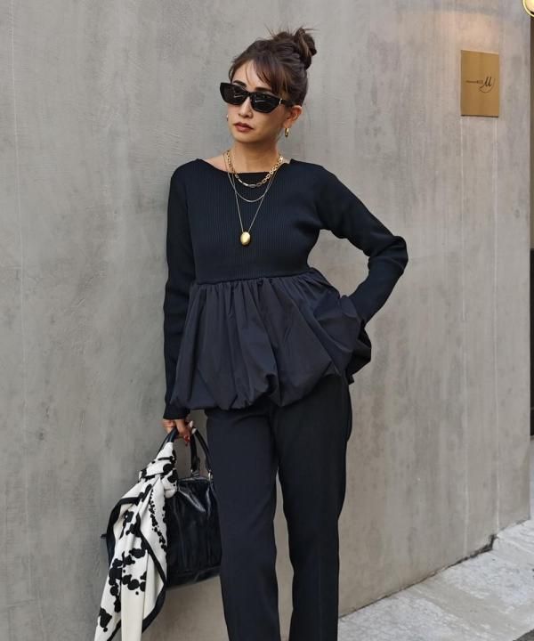 Peplum rib knit tops