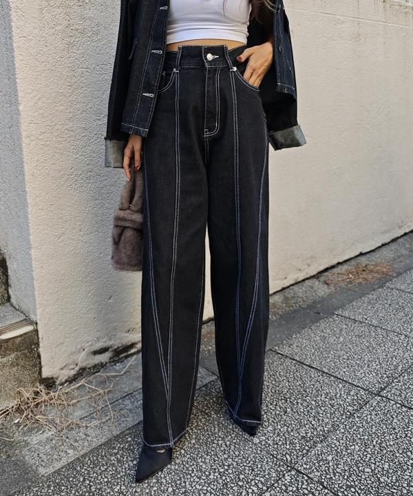 Panel line wide denim