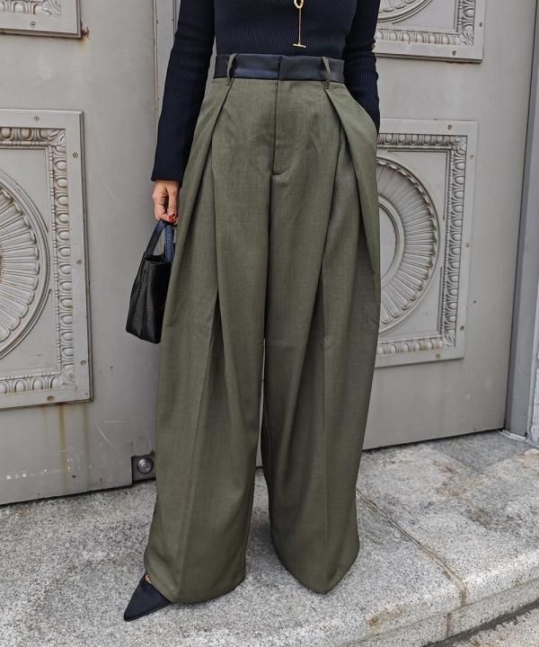Waist leather wide pants