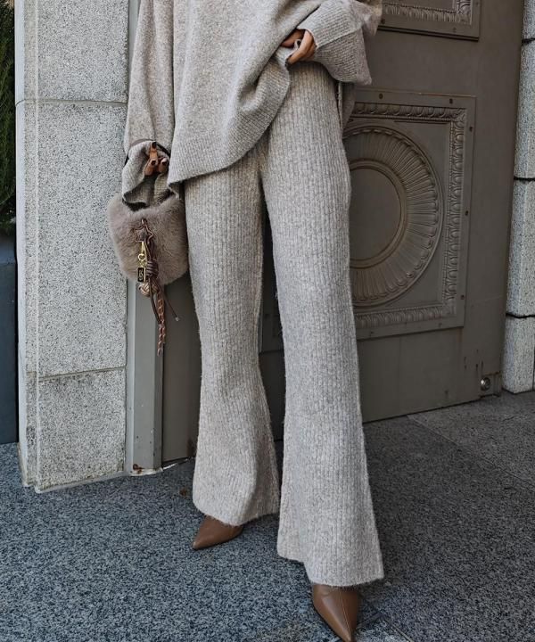 Mix knit flare pants