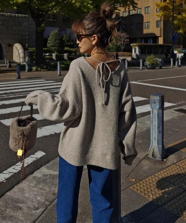 Back ribbon knit pullover