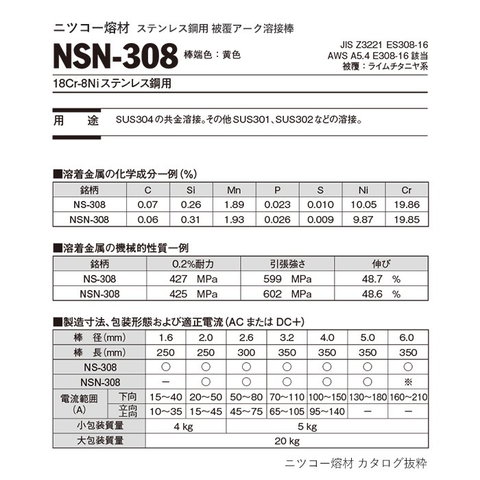 ニッコー熔材 NICHIA ) アーク溶接棒 NSN-309 NSN309 ) ステンレス と