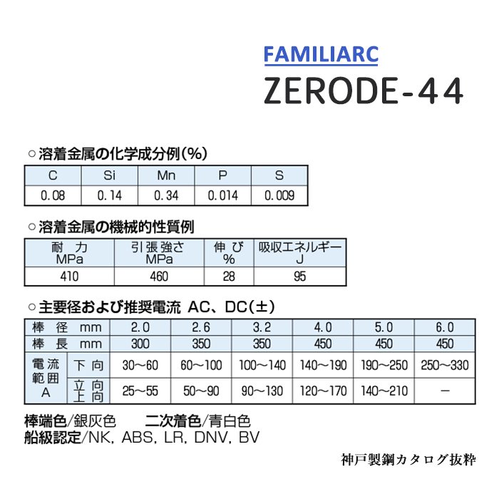 神戸製鋼 アーク溶接棒 ZERODE-44 (Z-44) φ2.6mm×350mm 5kg/小箱