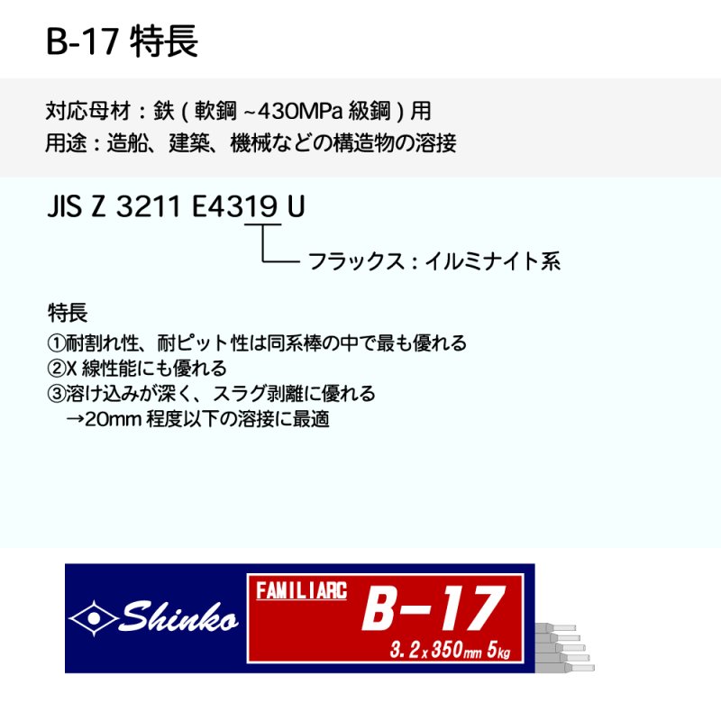 神戸製鋼 アーク溶接棒 B-17 φ4.0mm×400mm 20kg/大箱 鉄用 KOBELCO