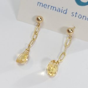 ロンドンブルートパーズ レインボームーンストーン チェーンピアス 14kgf 天然石 | スカイブルートパーズ アクアマリン - mermaid  stone