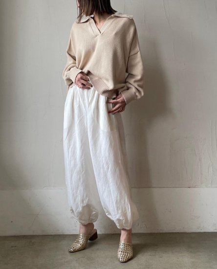 Rayon Linen Tuck&Gather Balloon Pants / White - Oval