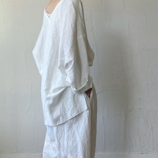 Rayon Linen Tuck&Gather Balloon Pants / White - Oval