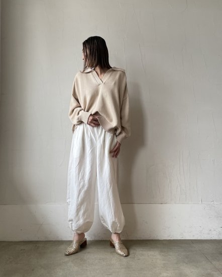 Rayon Linen Tuck&Gather Balloon Pants / White - Oval