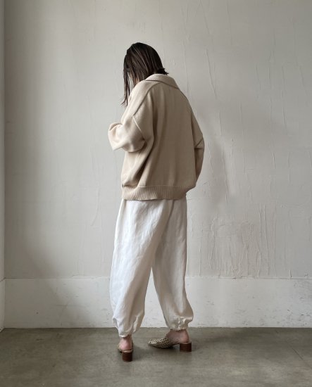 Rayon Linen Tuck&Gather Balloon Pants / White - Oval