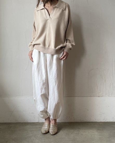 Rayon Linen Tuck&Gather Balloon Pants / White - Oval