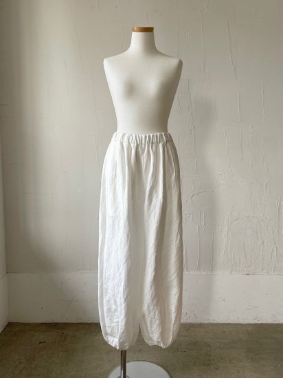 Rayon Linen Tuck&Gather Balloon Pants / White - Oval