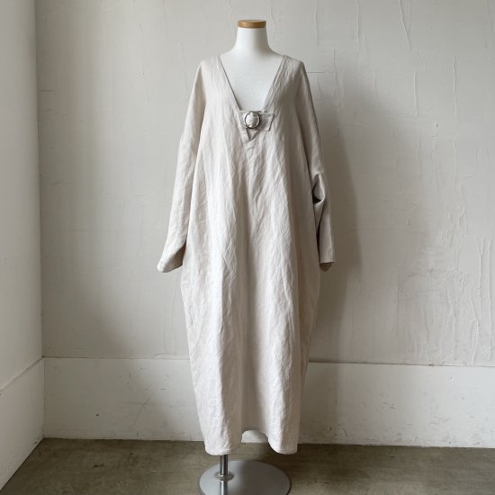 Rayon Linen Caftan Dress / Greige - Oval