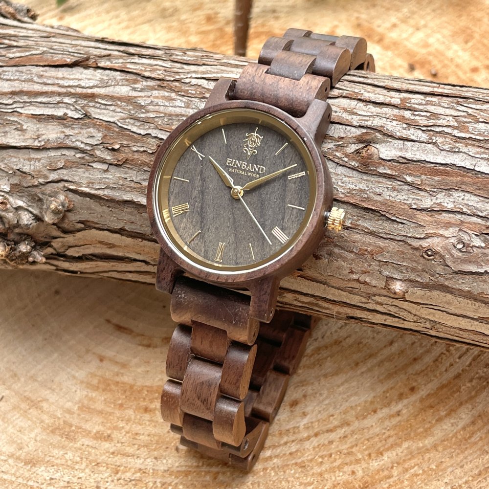 EINBAND Reise Walnut & Gold 木製腕時計 32mm - 木製腕時計・ウッドウォッチのお店　 EINBAND～アインバンド～