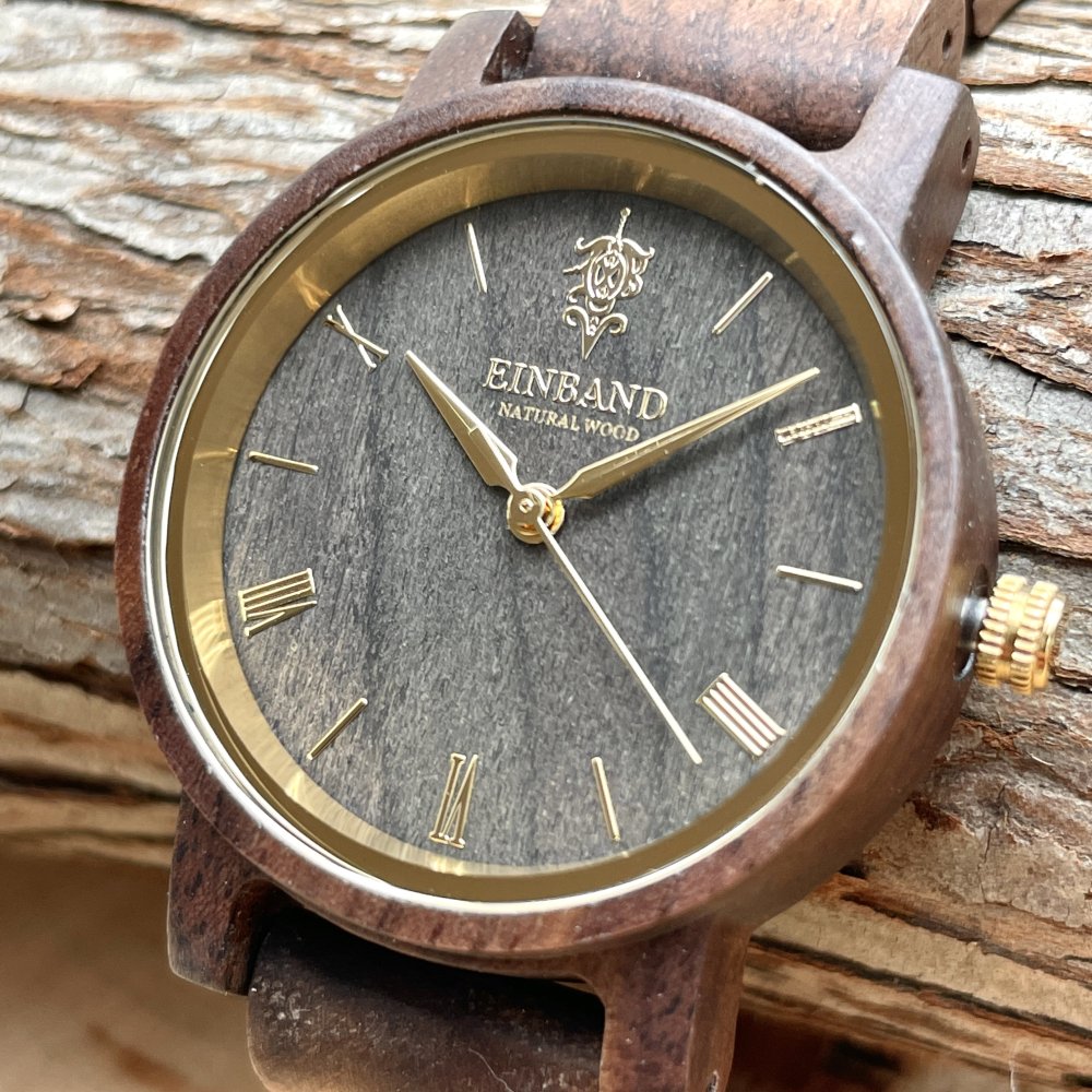 EINBAND Reise Walnut & Gold 木製腕時計 32mm - 木製腕時計・ウッド