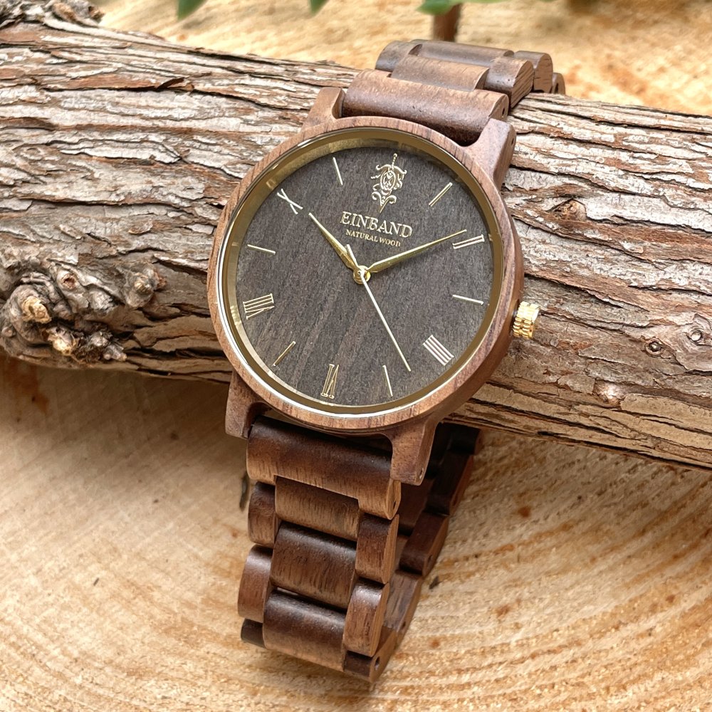 EINBAND Reise Walnut & Gold 木製腕時計 40mm - 木製腕時計・ウッドウォッチのお店　 EINBAND～アインバンド～