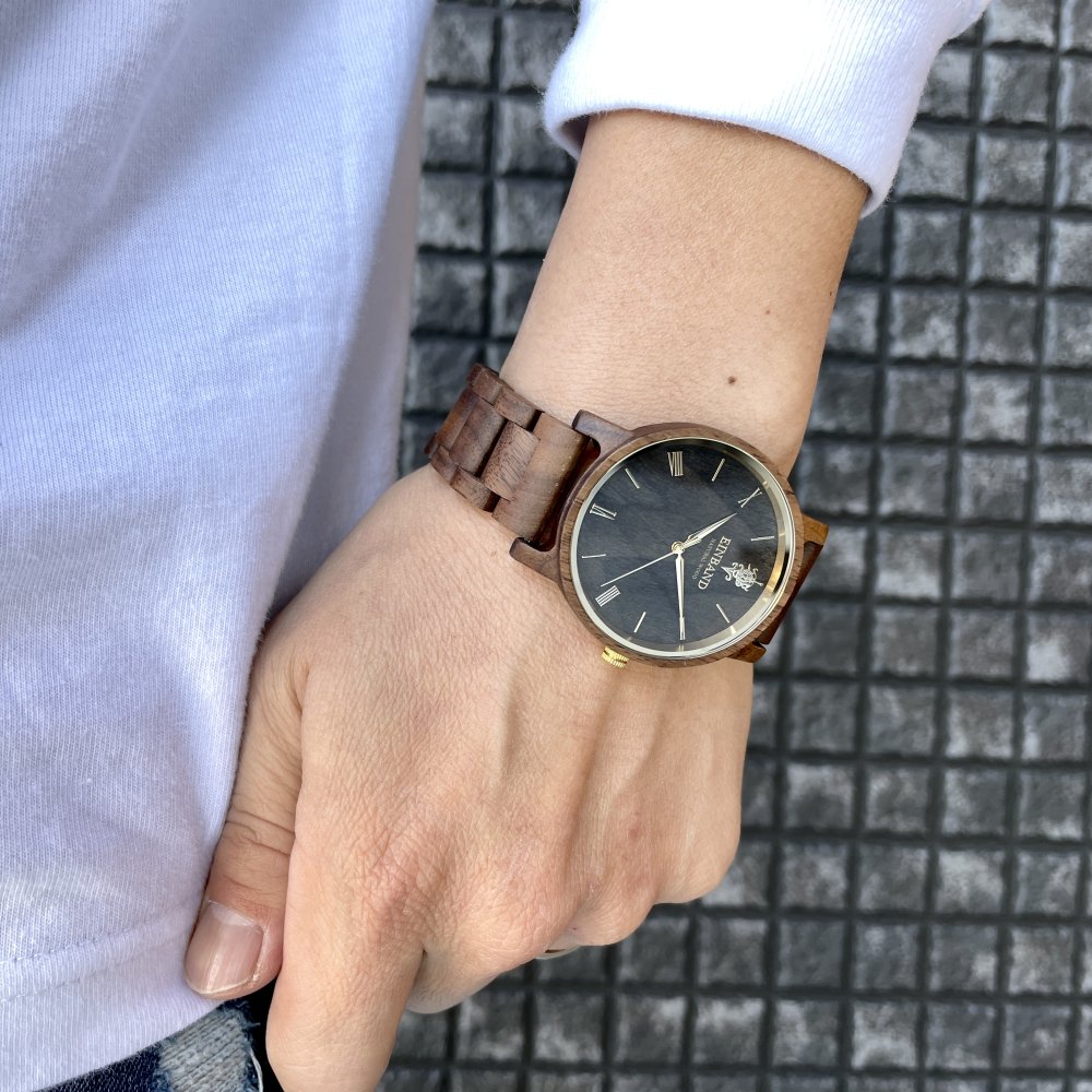 EINBAND Reise Walnut & Gold 木製腕時計 40mm - 木製腕時計・ウッドウォッチのお店　 EINBAND～アインバンド～