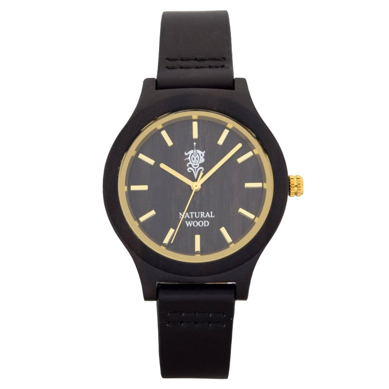 EINBAND Luft Ebony & Gold 木製腕時計 本革レザーベルト 36mm 
