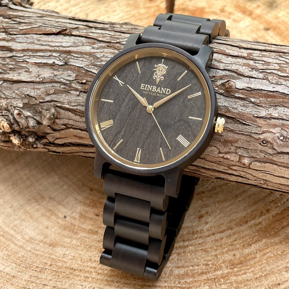 EINBAND Reise SandalWood & Gold 木製腕時計 40mm - 木製腕時計