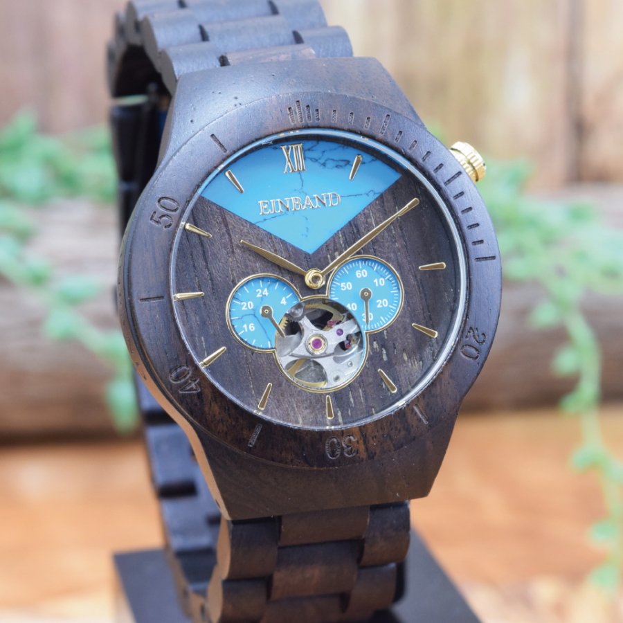 EINBAND Krone Ebony&Turquoise 40mm  自動巻木製腕時計
