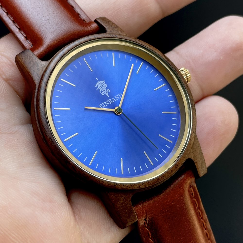 EINBAND Glanz グラデーションブルー × Walnut  木製腕時計 40mm