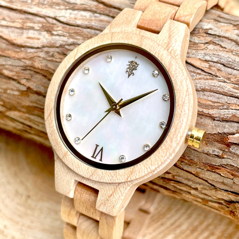 EINBAND Prima Maple wood × Mother of pearl 天然貝木製腕時計 34mm