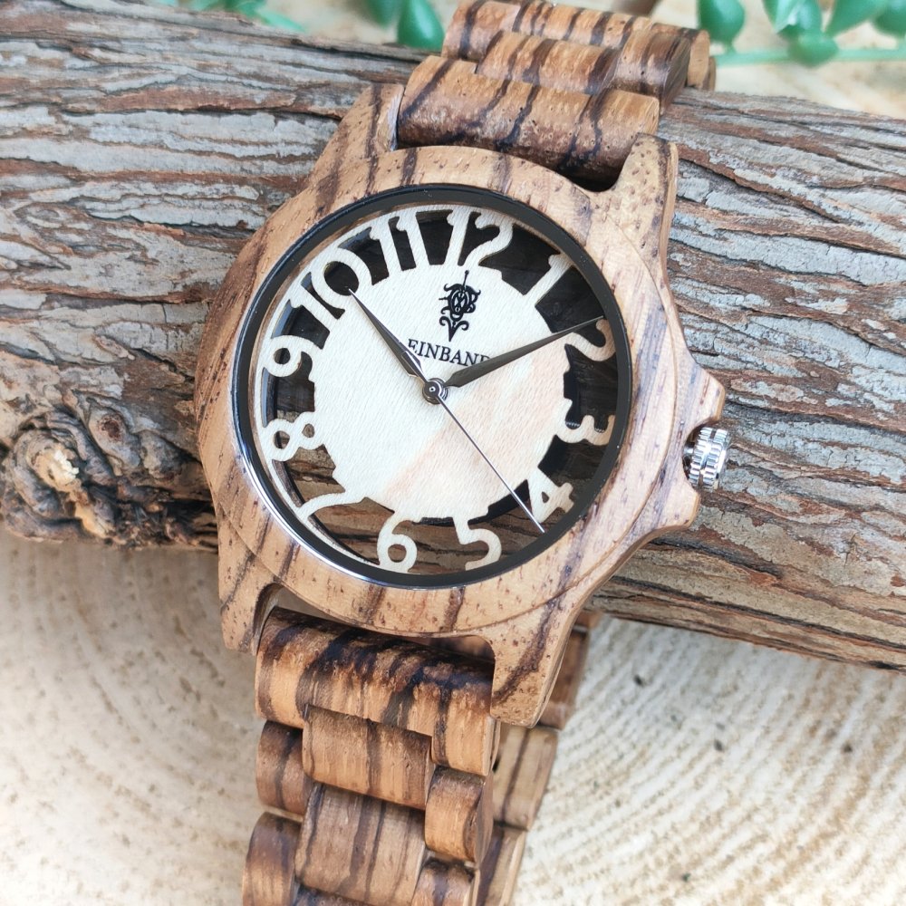 EINBAND Freiheit Zebrawood 木製腕時計 40mm - 木製腕時計・ウッドウォッチのお店　 EINBAND～アインバンド～