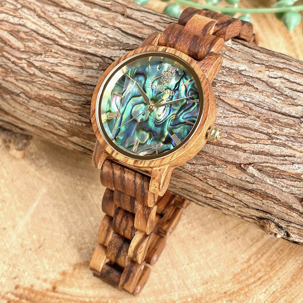 EINBAND Reise Zebra Wood × Avalon Shell 木製腕時計 32mm 【初回限定生産】