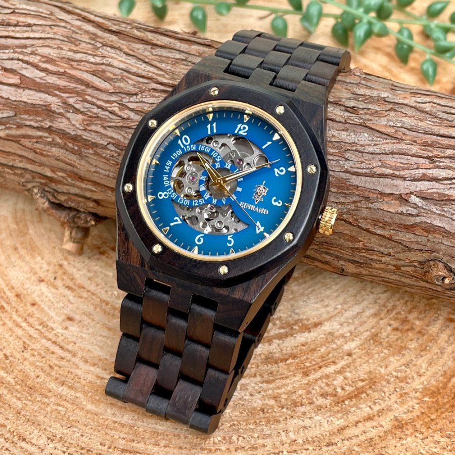 EINBAND Meteor Ebony Wood × Blue  46mm  自動巻き木製腕時計