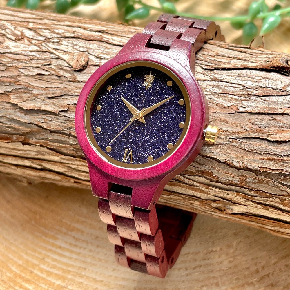 EINBAND Prima Blue Sand Stone × Purple Heart 木製腕時計 34mm