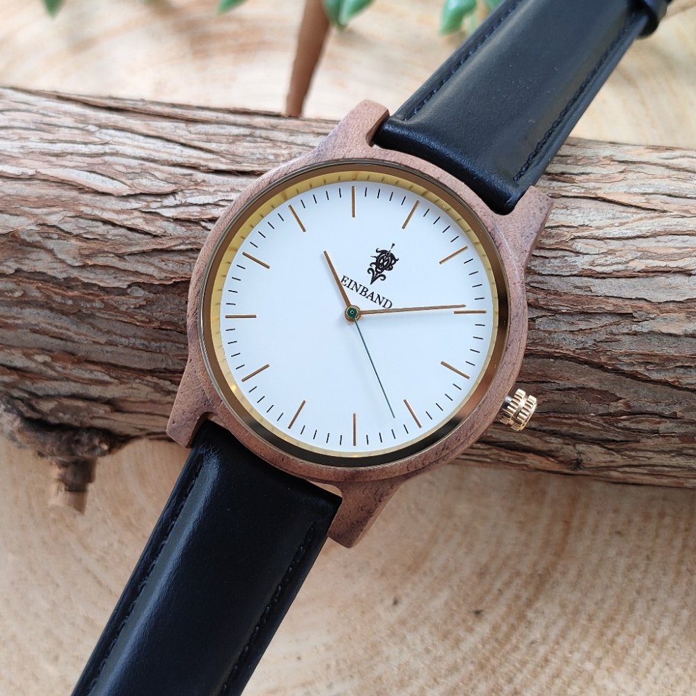 EINBAND Glanz WHITE 木製腕時計 本革レザーベルト 40mm 