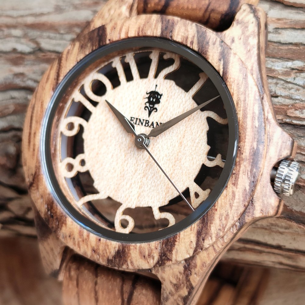 EINBAND Freiheit Zebrawood メイプル文字盤 木製腕時計 34mm - 木製腕時計・ウッドウォッチのお店　  EINBAND～アインバンド～