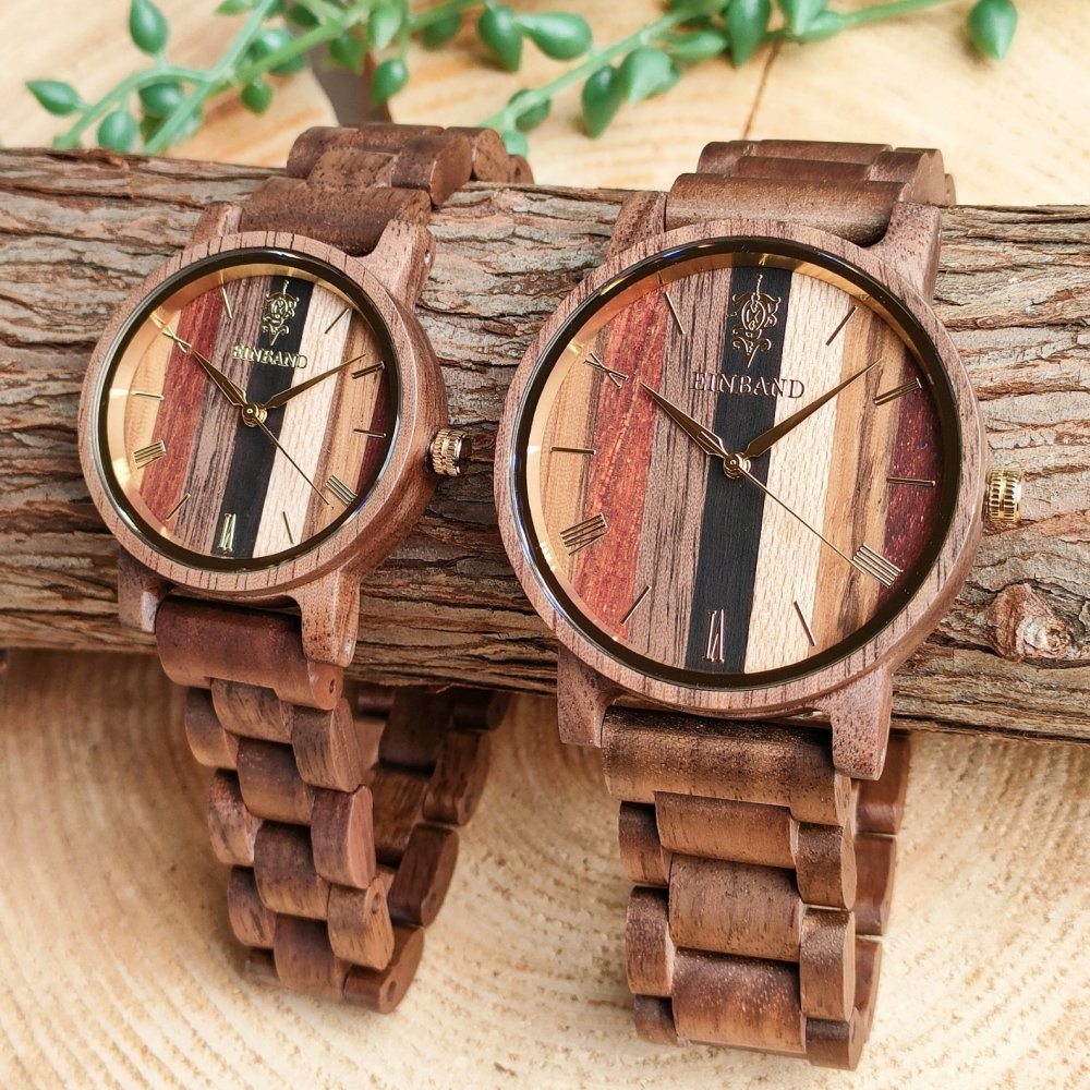 EINBAND Reise Mix Wood × Walnut 木製腕時計 40mm - 木製腕時計 