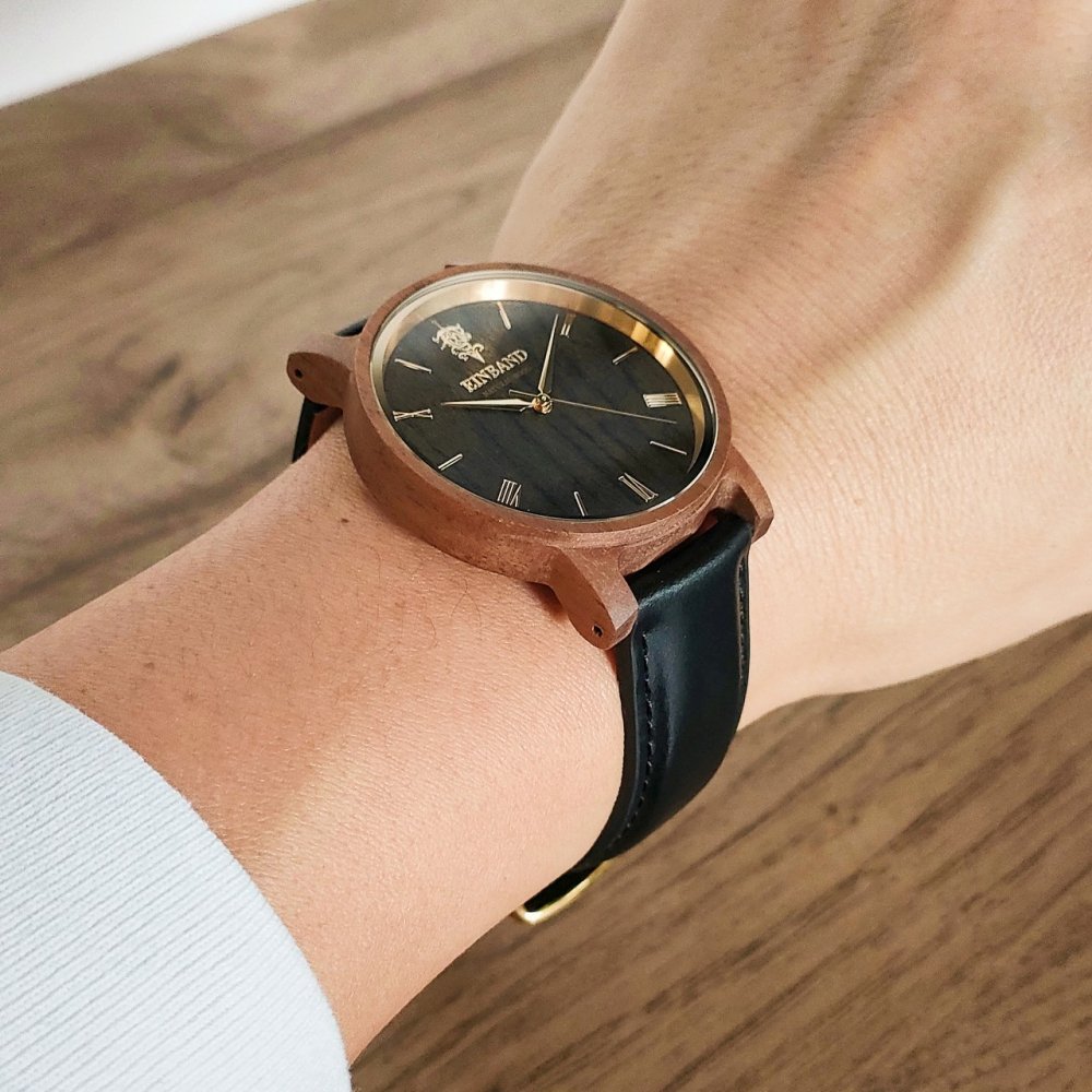 EINBAND Reise Walnut & Gold 木製腕時計 本革レザーベルト - 木製