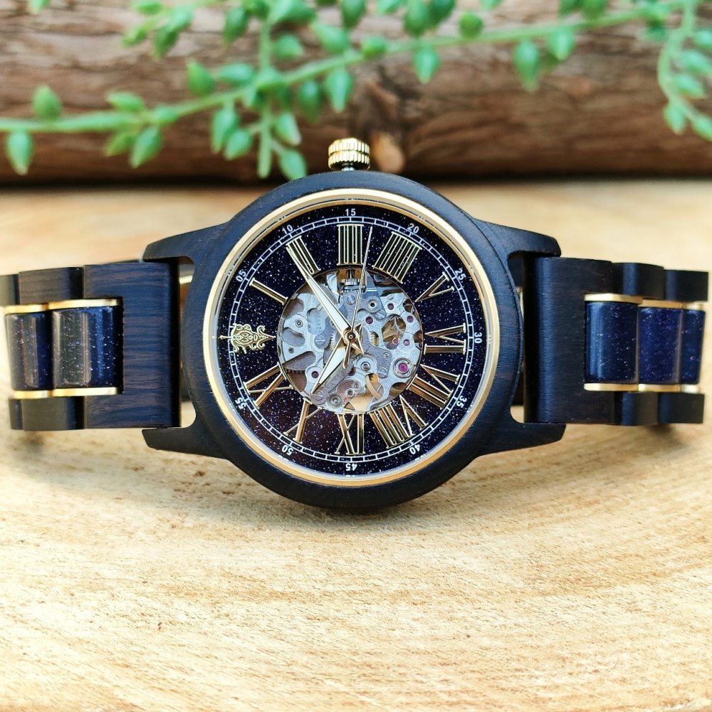 EINBAND Frieden ブルーサンドストーン×エボニーウッド(黒檀) 自動巻き木製腕時計 40mm