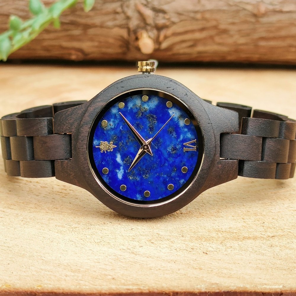 EINBAND Prima Ebony wood × ラピスラズリ 天然石木製腕時計 34mm - 木製腕時計・ウッドウォッチのお店　  EINBAND～アインバンド～