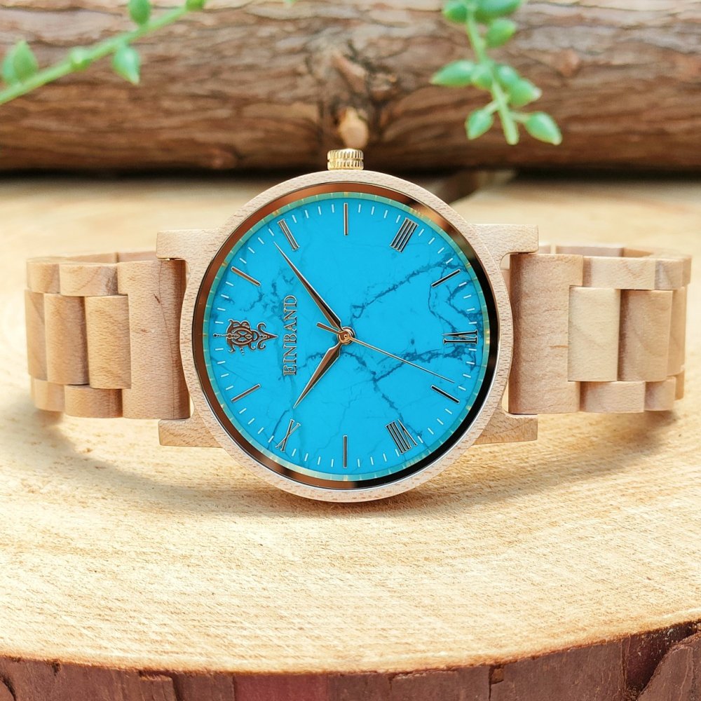 EINBAND Reise ターコイズ × メイプルウッド 木製腕時計 40mm - 木製 