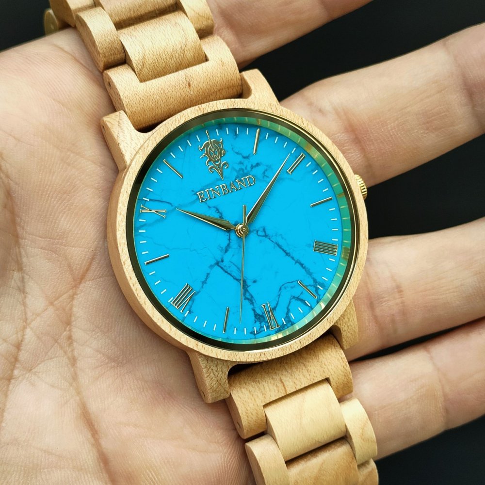 EINBAND Reise ターコイズ × メイプルウッド 木製腕時計 40mm - 木製 