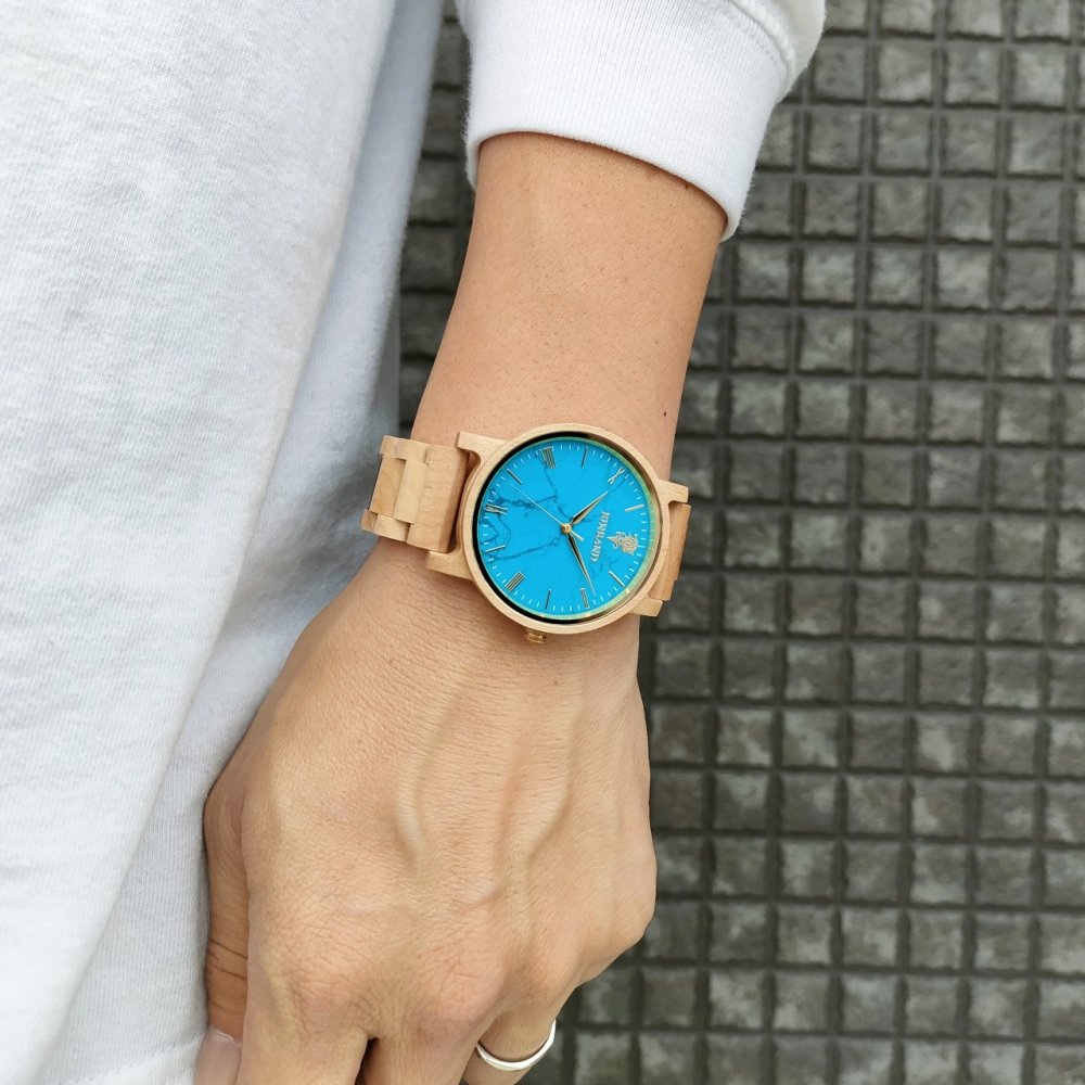 EINBAND Reise ターコイズ × メイプルウッド 木製腕時計 40mm - 木製腕時計・ウッドウォッチのお店　 EINBAND～アインバンド～