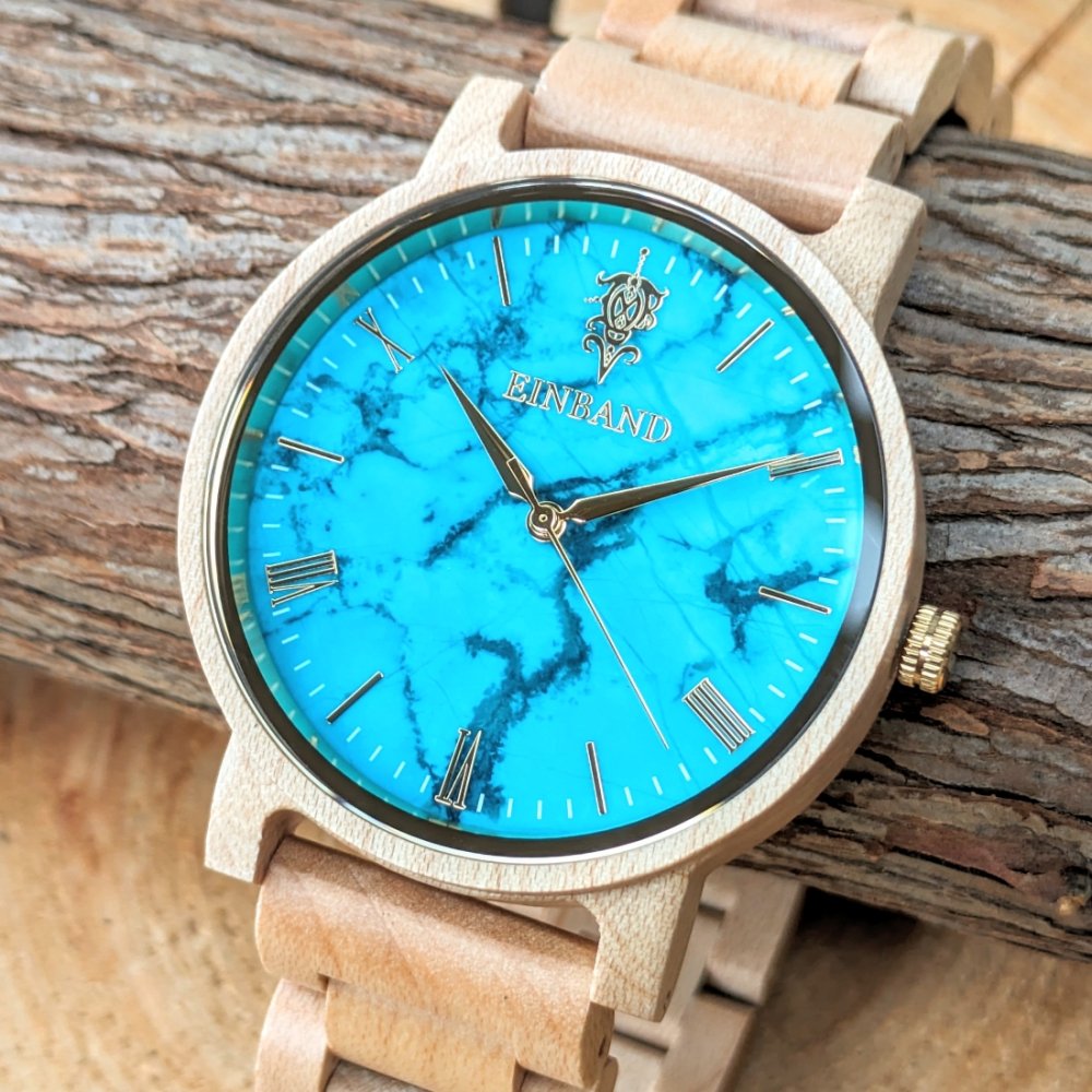 【6/4(日) 22:00〜販売開始】EINBAND Reise ターコイズ × メイプルウッド 木製腕時計 40mm
