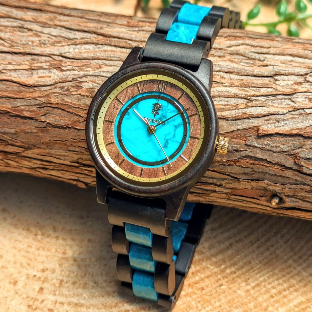 EINBAND Anmut ターコイズ × サンダルウッド 木製腕時計 32mm