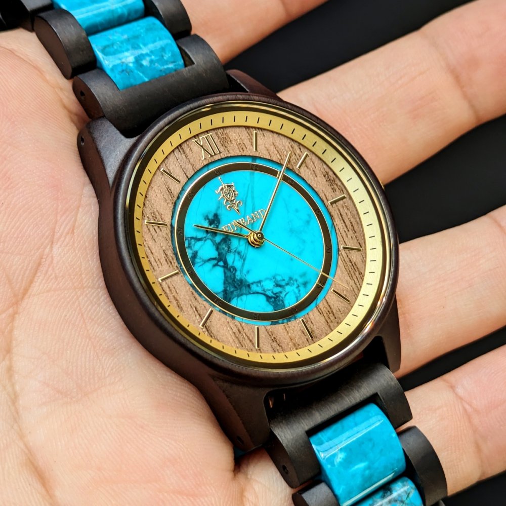 EINBAND Anmut ターコイズ × サンダルウッド 木製腕時計 40mm - 木製 ...