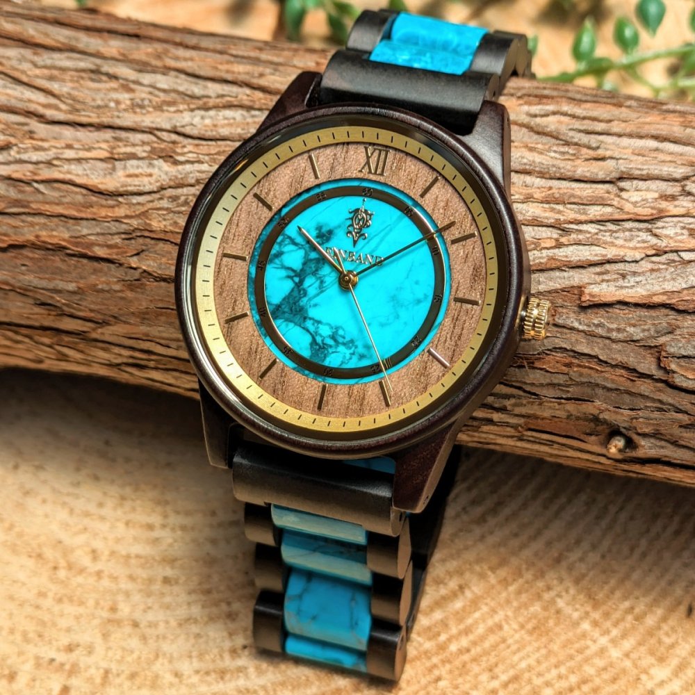 EINBAND Anmut ターコイズ × サンダルウッド 木製腕時計 40mm