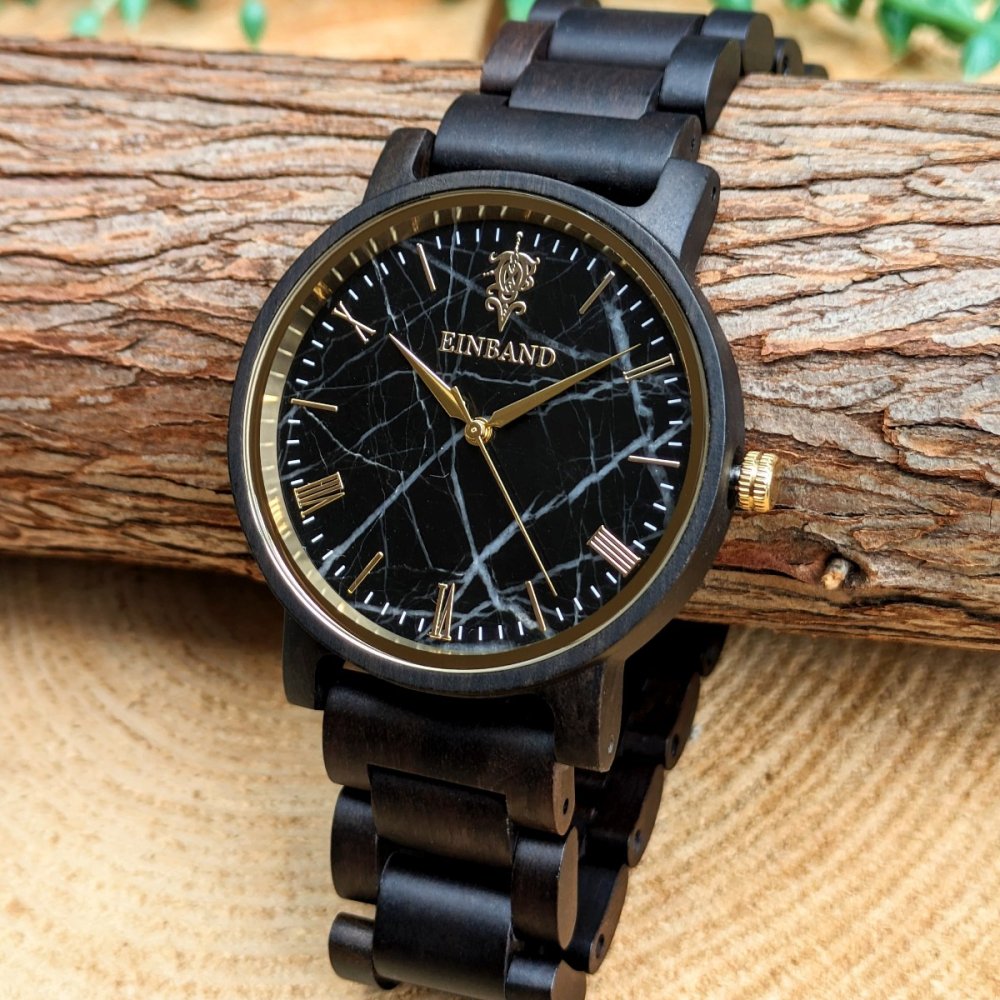 EINBAND Reise ブラックマルキーナ(大理石) × サンダルウッド 木製腕時計 40mm