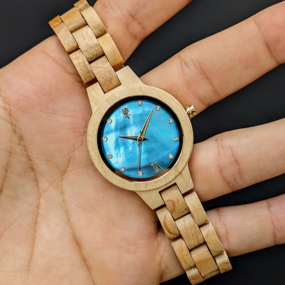 EINBAND Prima マザーオブパール×スワロフスキー 天然貝木製腕時計
