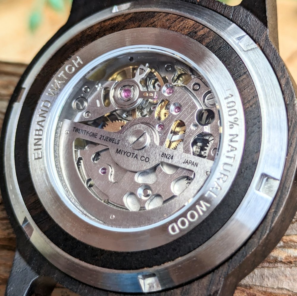 腕周り195cmEINBAND ターコイズ×エボニーウッド(黒檀) 自動巻き木製腕時計 40mm