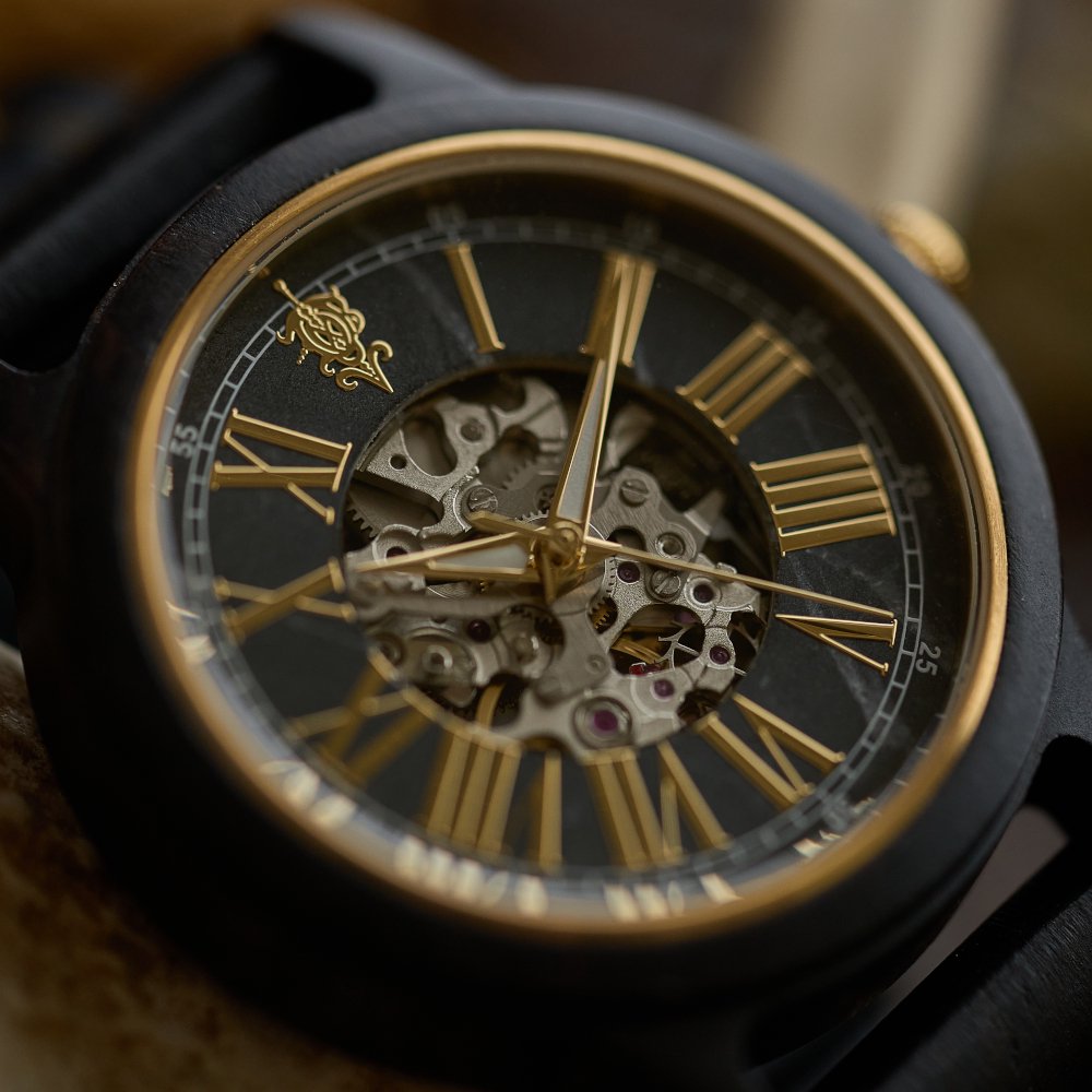 EINBAND ブラックマルキーナ×エボニーウッド自動巻き木製腕時計 40mm腕周り195cm