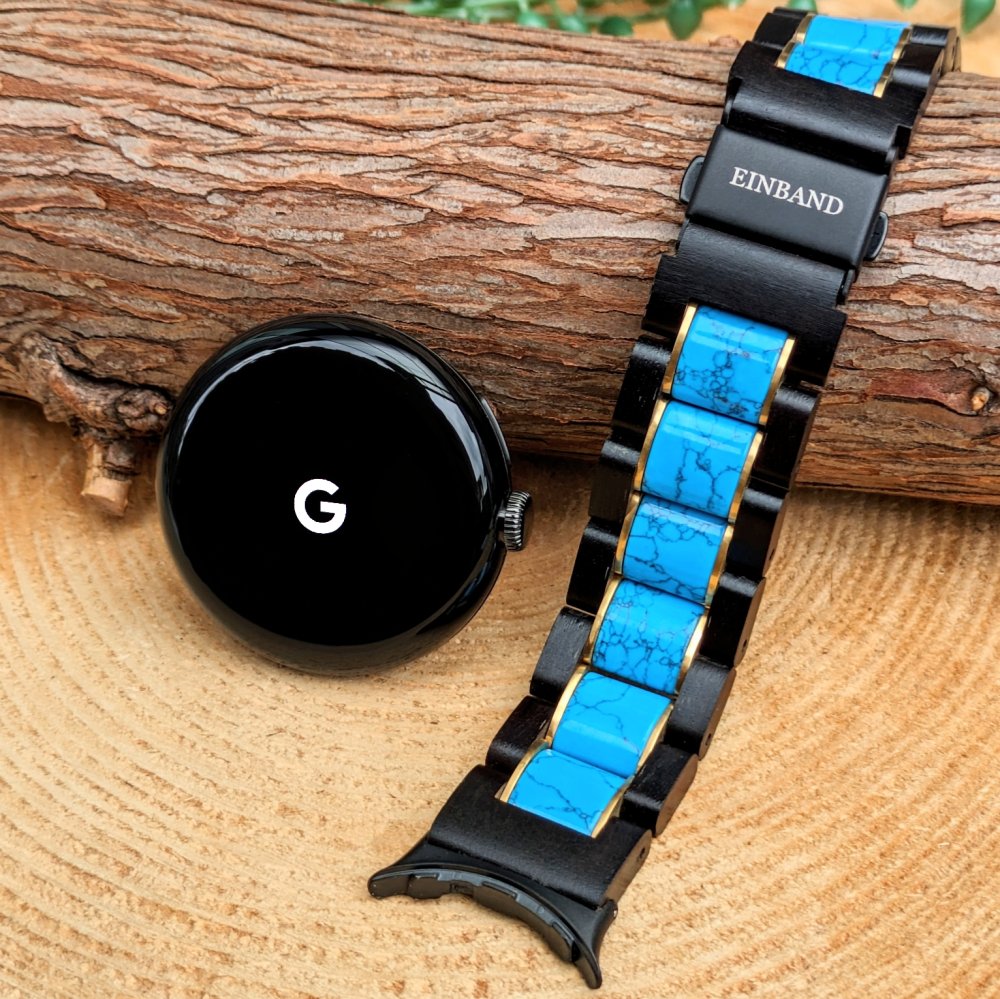 EINBAND Google Pixel Watch 天然木バンド ターコイズ×エボニーウッド