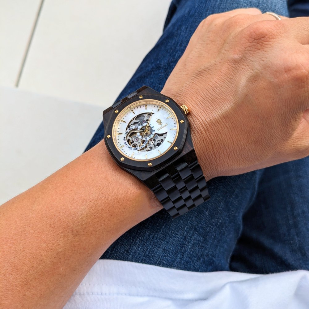EINBAND ブラックマルキーナ×エボニーウッド自動巻き木製腕時計 40mm 