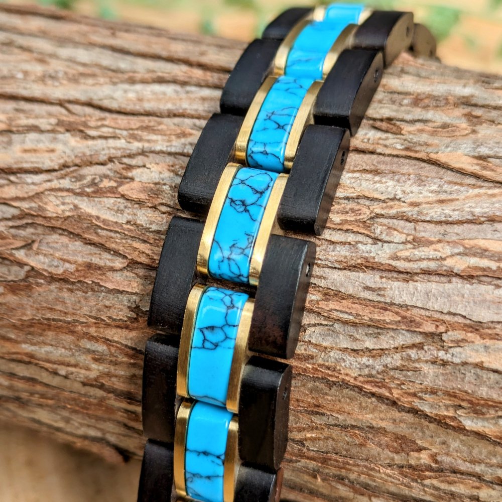 EINBAND Wood Bracelet 天然石 × 天然木 ラグジュアリーブレスレット Turquoise × Ebony wood -  木製腕時計・ウッドウォッチのお店　 EINBAND～アインバンド～