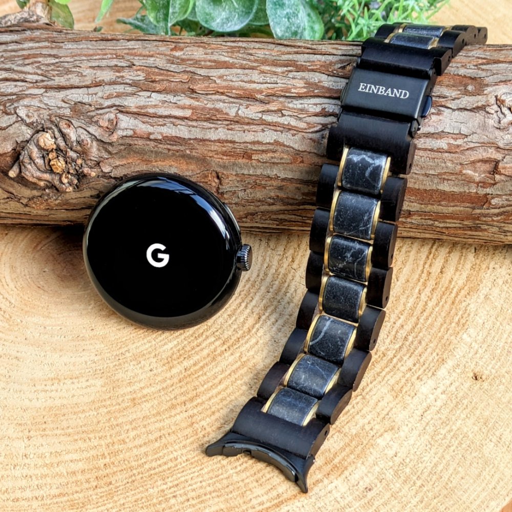 EINBAND Google Pixel Watch 天然木バンド ブラックマルキーナ(大理石)×エボニーウッド - 木製腕時計・ウッドウォッチのお店　  EINBAND～アインバンド～